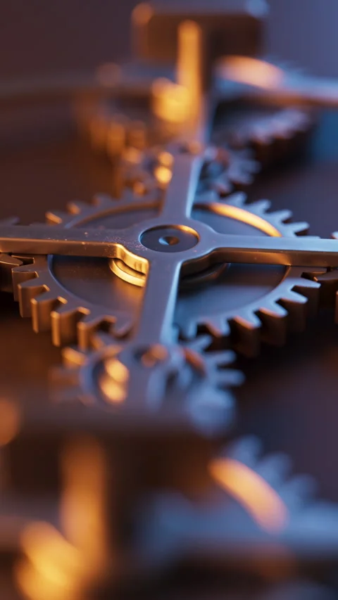 Looping animation of a mechanical structure made of metal gears. Stock Footage 313288805
