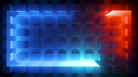 Looping animation of neon lines flowing through a geometric maze. Video stock 319405081