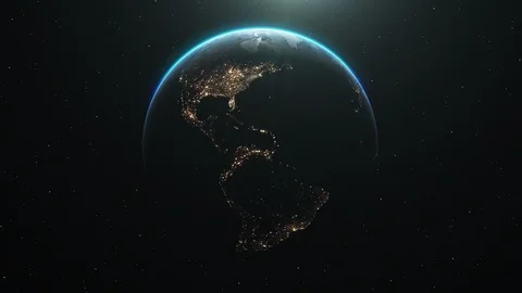 Looping animation of the night side of earth, slowly rotating in space Stock Footage