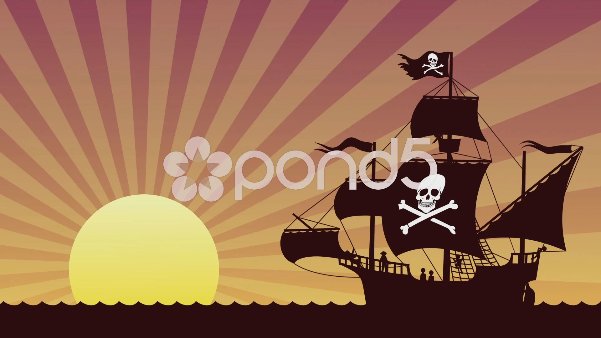 Looping animation of pirate ship at suns... | Stock Video | Pond5