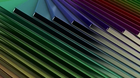Looping Animation of Rainbow Spectrum of Rotating Reflective Rectangles Stock Footage 77398092