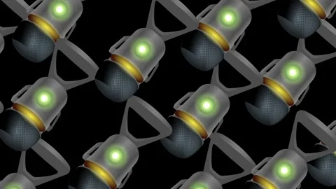 Looping animation of rotating studio microphones on a black screen. Stock Footage 255684690