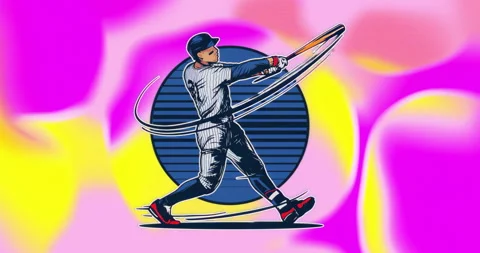 Looping animation showing batter completing swing illustrating bat motion trails Stock Footage 315518831