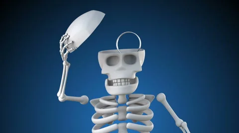 Looping animation of skeleton opening its skull to reveal a magnifying glass Stock Footage 62592978
