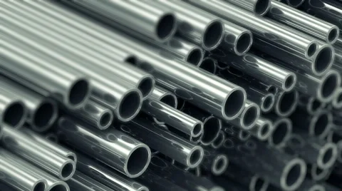Looping Animation of Stack Steel Metal Tubes. Selective Focus Stock Footage 49024353