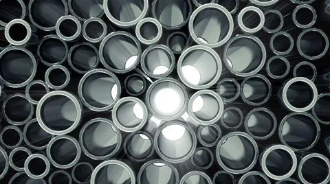 Looping Animation of Stack Steel Metal Tubes with Light Breaking Through a Pipes Stock Footage