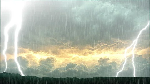 A looping animation of a thunderstorm over the sea with dark clouds Stock Footage 302346308