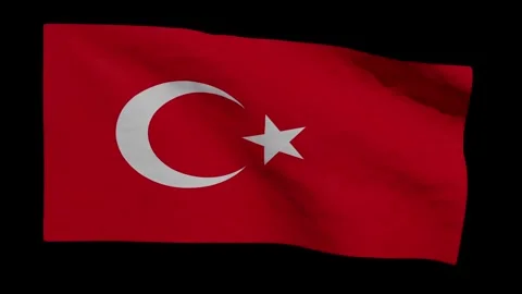 Looping Animation of the Turkish Flag Waving (w/ Matte) Stock Footage 301991408