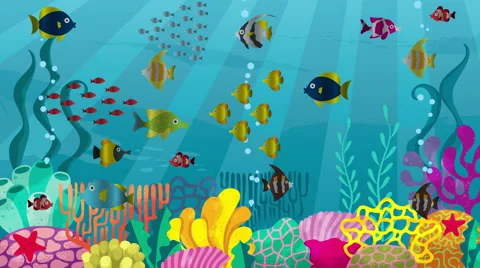Looping animation of underwater world with corals and fish. Stock Footage