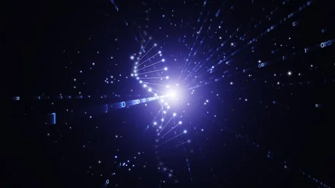 Looping artistic dna chain with glow binary data loop animation Stock Footage 337662774
