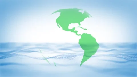 Looping artistic green earth on wavy blurred ocean background Stock Footage 334808518