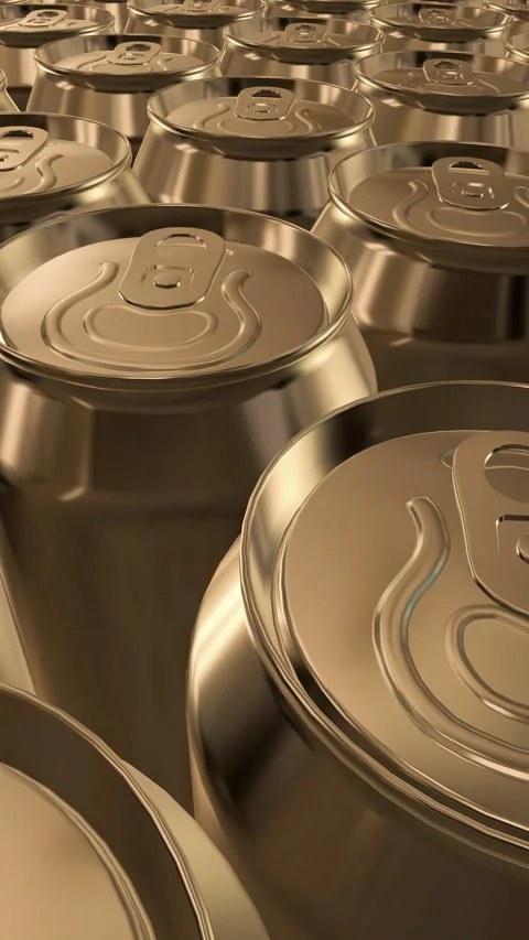 Looping beverage can production line animation without labels for industry. Stock Footage 325651407