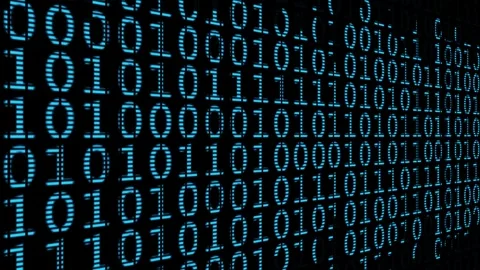 Looping binary code data on dark black background Stock Footage 337735736