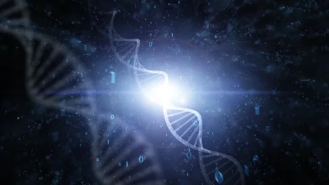 Looping binary data with shining 3d dna chains roation 库存影片 333215285