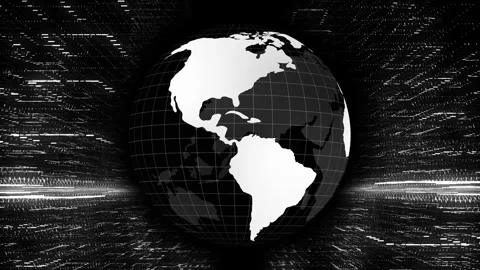 Looping black and white earth sphere digital cyberspace Video stock 334077277