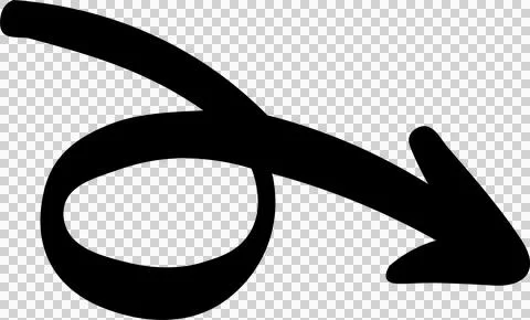 Looping black curved arrow is pointing down-right in flat design with Stock Illustration