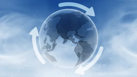 Looping blue earth planet with recycle arrows animation background Stock Footage 340236131