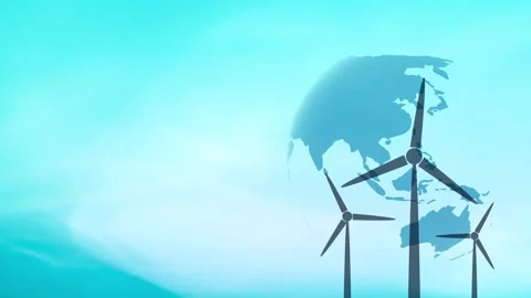 Looping blue sky with earth and wind turbine plants animation Stock Footage 337192452