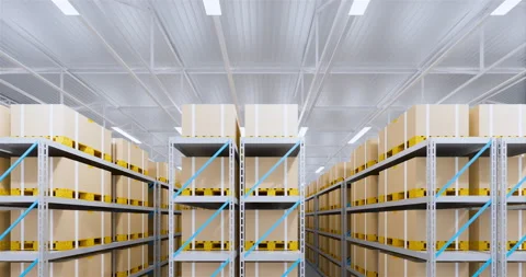Looping cargo box on shelf move pan Stock Footage 132103623