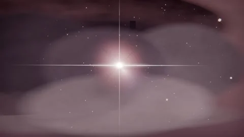 Looping central star with 4-point crosshair pulsing in pink-brown CGI with fog, Vidéo 337964622