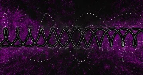 Looping central waveform forming teardrop loops in digital field with white Illustrazione stock
