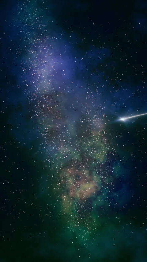 Looping CG featuring a star-filled sky like the Milky Way with shooting stars Stock Footage 345703009