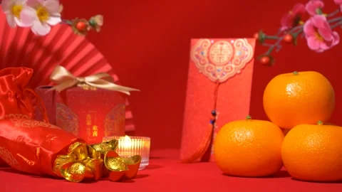 Looping of Chinese New Year background with lucky item decorate ornament Stock Footage 263224469