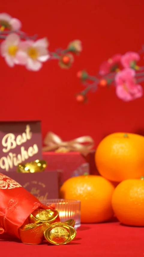 Looping of Chinese New Year background with lucky item decorate ornament Stock Footage 263224477