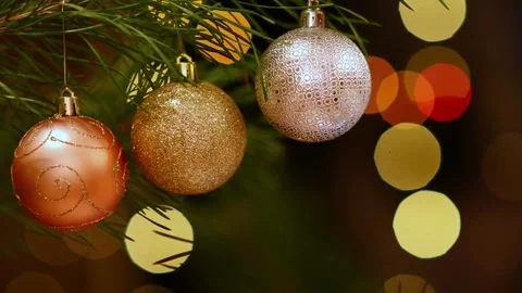 Looping Christmas Background with Silver and Bronze Ornaments Stock Footage 344581555