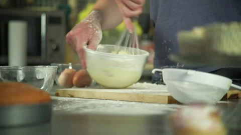 Looping Cinemagraph of Baking, a Cake mixture by Man in Kitchen Stock Footage 285547472