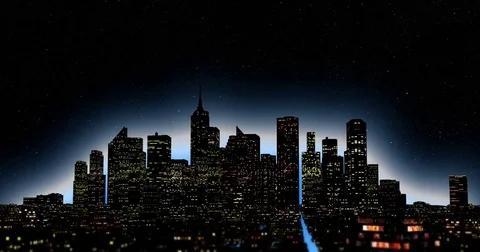 Looping, circular tracking shot of stylized downtown urban core at night. 動画素材 84835806