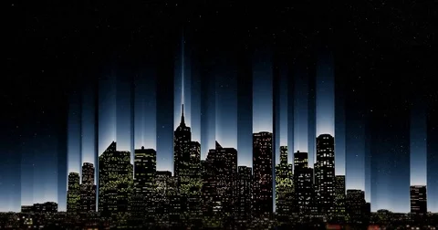 Looping, circular tracking shot of stylized downtown urban core at night. 動画素材 84835980