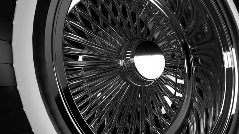 Looping Close Up View Chrome Wire Wheel With Tire Video stock 196953923