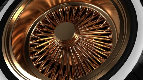 Looping Close Up View Gold Bronze Wire Wheel With Tire Stock-Footage 265906470