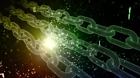 Looping colorful digital binary data and technology chains animation Stock Footage 340236797