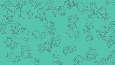 Looping Cute Outlined Cartoon Animals Seamless Pattern Animation on Teal Ba.. Video stock 320176114