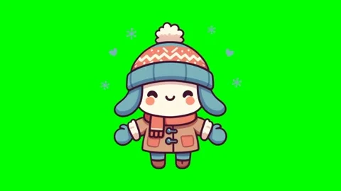 Looping Cute Winter Character Popup on Green Screen 動画素材 277469191