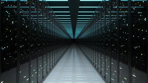 Looping Data storage. Camera Flying through racks of network and information Stock Footage 254164017