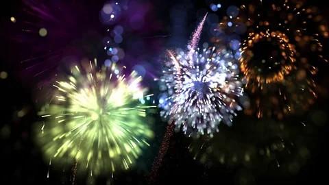 Looping Defocused Multicolored Isolated Fireworks Grand Finale Stock Footage