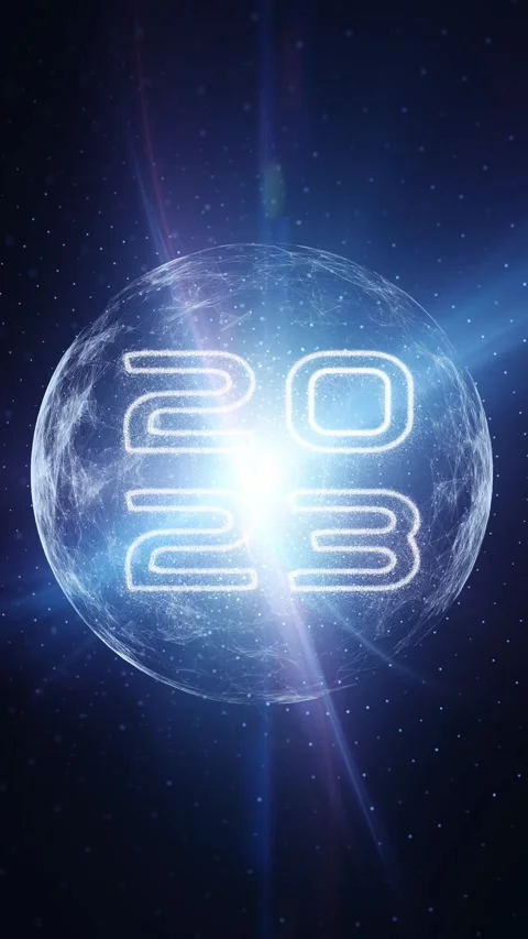 Looping digital 3d sphere with year 2023 vertical animation Stock Footage 340237191