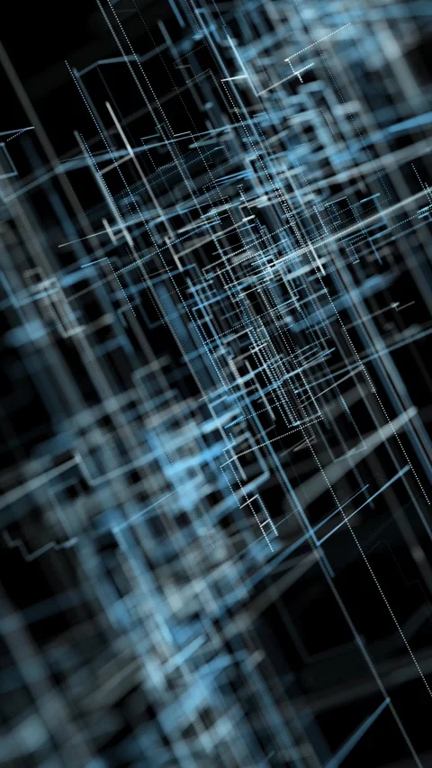 Looping digital abstract corner lines motion on black vertical background Stock Footage 344790340
