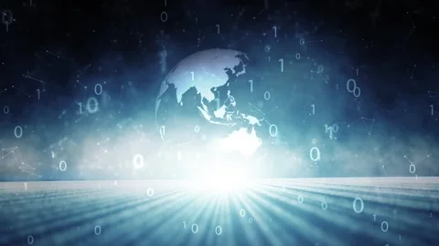Looping digital binary data cyber space earth globe animation Stock Footage 339717794