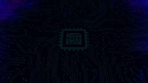 Looping Digital Circuit Board with Glowing Data Video stock 345973778