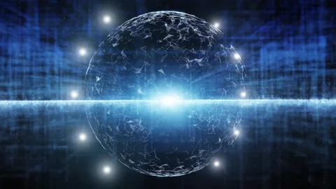 Looping digital cyberspace sphere with lights motion Stock Footage 337853852