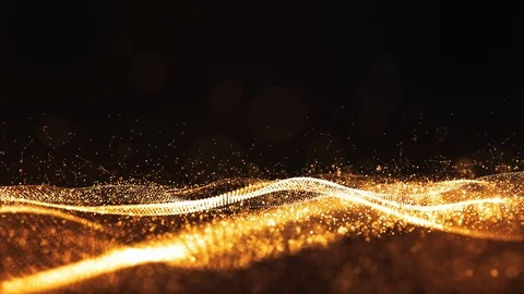 Looping digital gold color particles wave flow abstract motion background Stock Footage