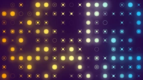 Looping digital grid with glowing yellow and blue circular icons Video stock 346140232