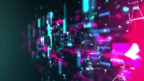A looping digital landscape with neon, abstract patterns, showcasing a Stock Footage 276344136