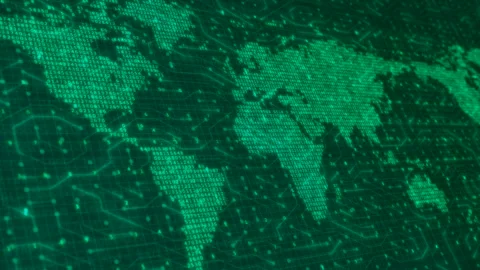 Looping Digital World Map of Binary Code and Numbers Background Animation Video stock 324848040