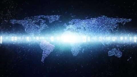 Looping digital world map with glow binary code data animation Stock Footage 339708917