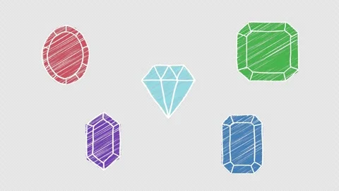 Looping Doodle Asset Featuring 5 Types of Hand-Drawn Gemstones That Wobble Stock Footage 341546747